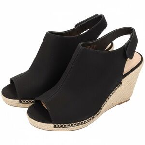 Brash Women's Black Faux Suede Wedge Slingback Sandals - Size 9.5 NWT